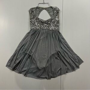 323. Balera Silver Sequin Kids Dress (M)